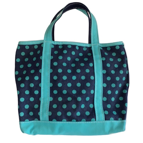 L.L. Bean Bags Vintage Ll Bean Boat Tote Navy Polka Dot Canvas Zip